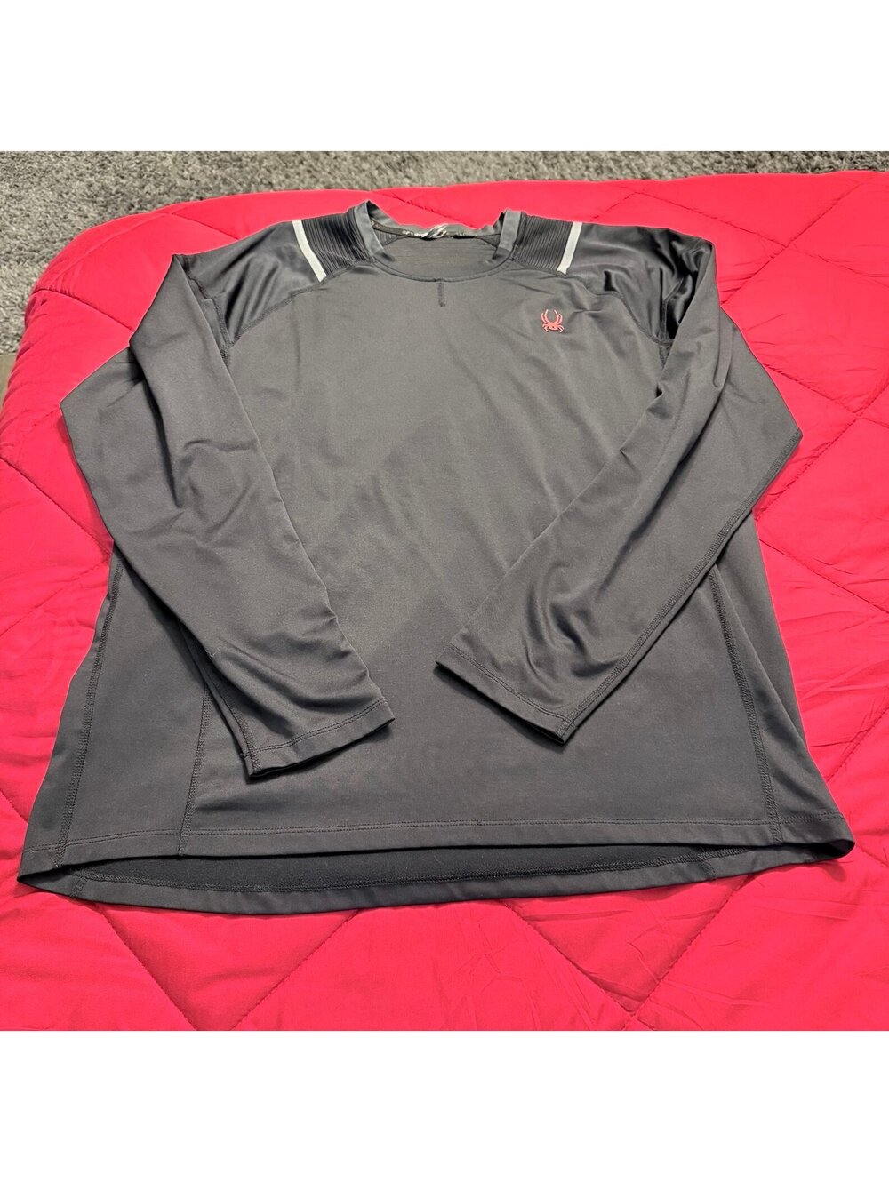 Spyder Men’s Long Sleeve Performance Athletic Shirt Black Red Logo